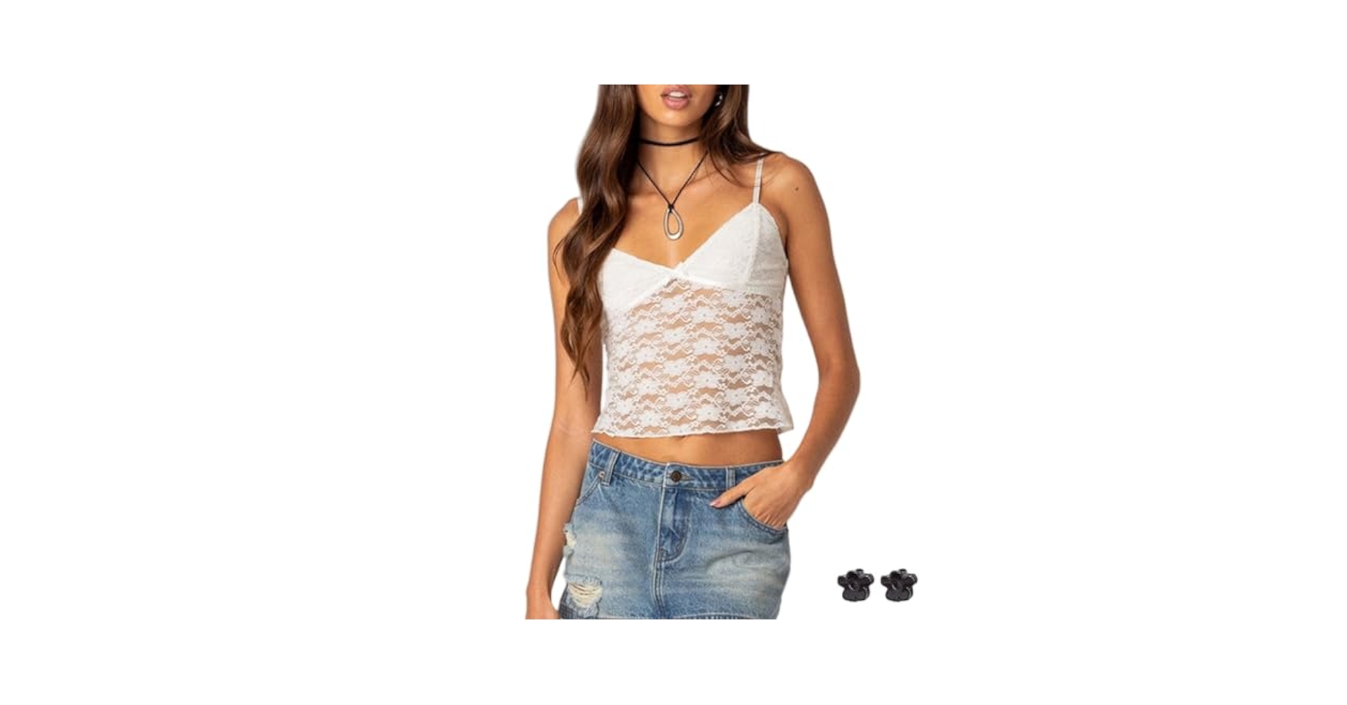 Generic Lace Tops for Women Going Out Y2-K Spaghetti Strap